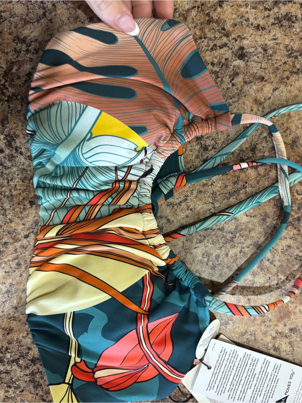 CALIA by Carrie Underwood Teal, Coral, Yellow & Cream Tropical Print Bikini Top